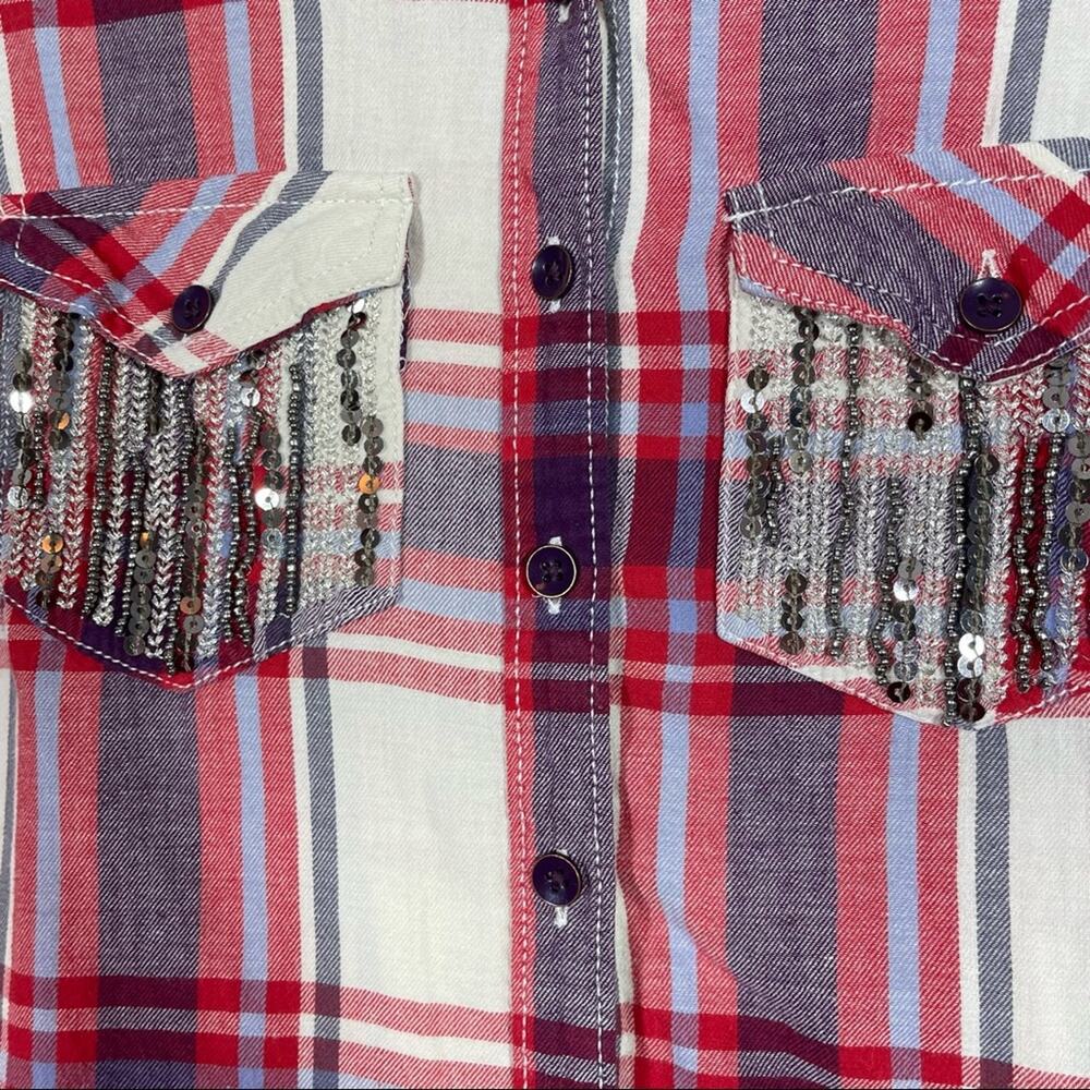 Mudd, Y2K Plaid Shiny Pockets Button Down Shirt, Size Small. Excellent condition - Picture 2 of 6